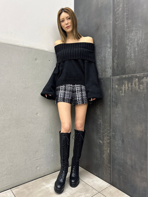 フェイクレザーレースアップロングブーツ